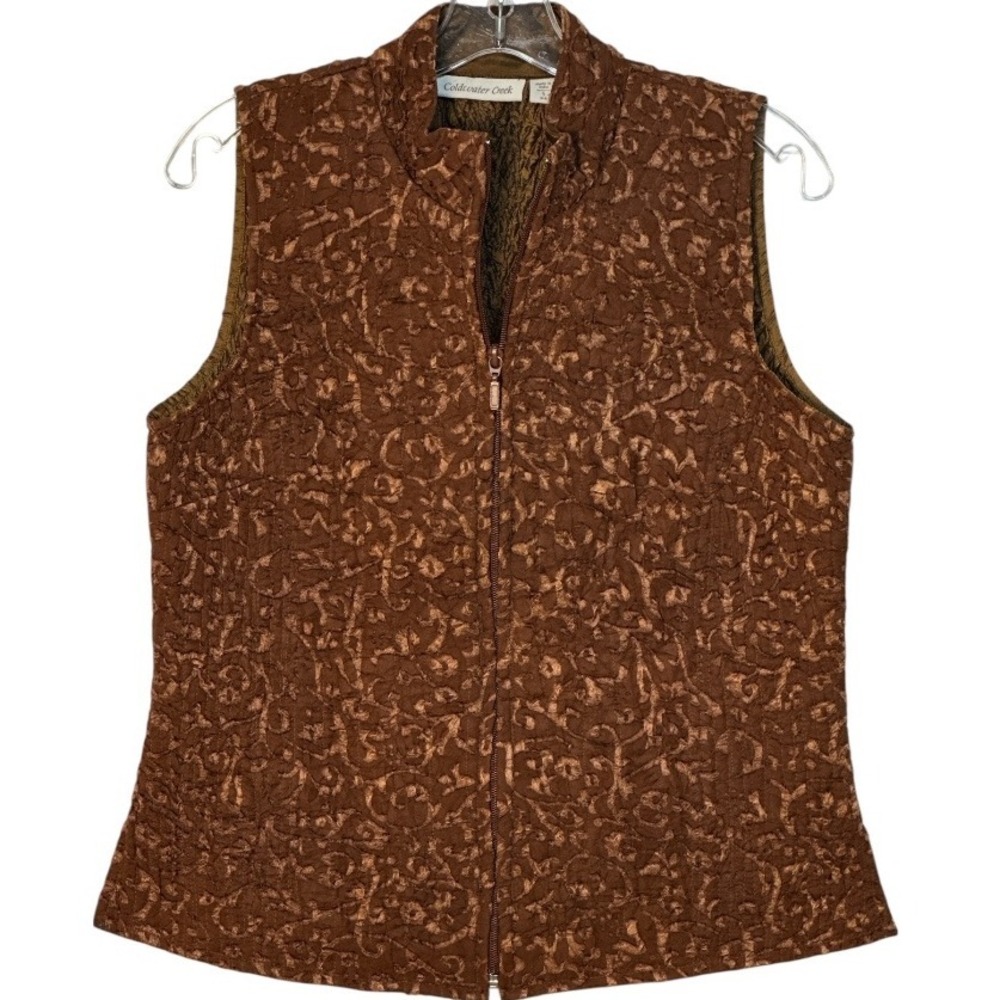 Coldwater Creek Quilted Vest Brown Copper Floral Sleeveless Top Casual Autumn‎ S